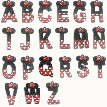 

( Choose Letter Frist ) 36MM*22MM 10pcs/lot Letter Electrophoresis Black Plated Red&White Dots Enamel Half Rhinestone Pendants