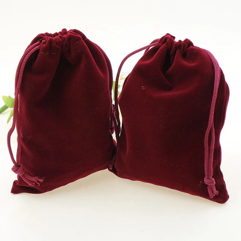 10*12cm 100pcs wine Red jewelry velvet bags for packing gifts handmade