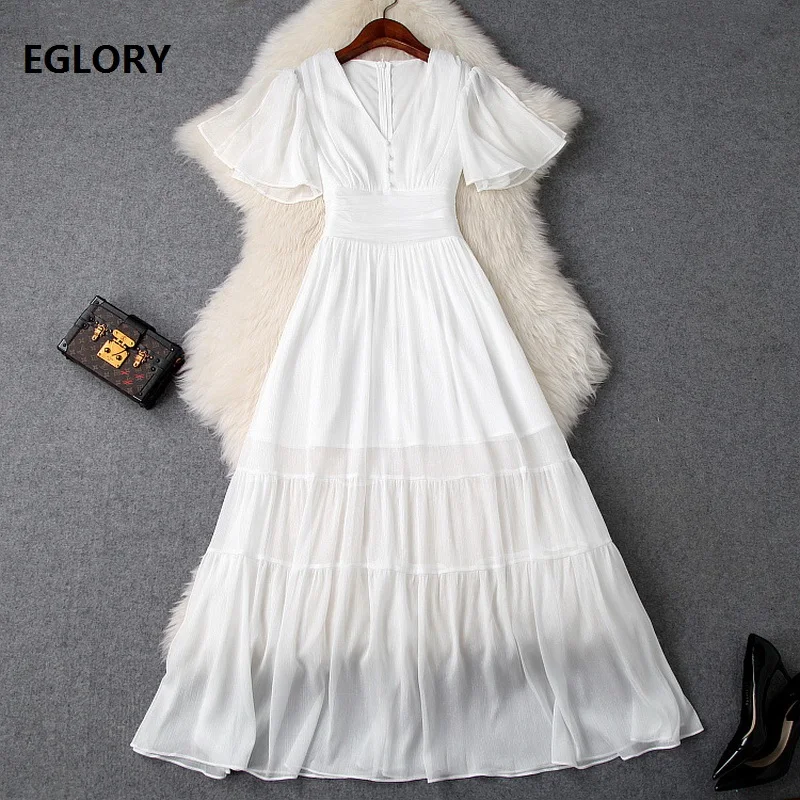 Hoge Kwaliteit Chiffon Lange Jurk 2019 Zomer Stijl Vrouwen V-hals Lurex Garen Patchwork Vlinder Mouw Wit Zwart Lange Maxi Jurk Hoge Kwaliteit Chiffon Lange Jurk 2019 Zomer Stijl Vrouwen V-hals Lurex Garen Patchwork Vlinder Mouw Wit Zwart Lange Maxi Jurk