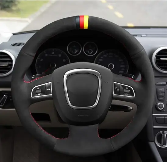 

Puou Black Suede Steering Wheel Cover for Audi A3 (8P) A4 (B8) A5 A8 A8 L Q7 RS 4 S4 S5 S6 S8 2007 Seat Exeo 2009-2012 Exeo ST