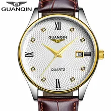 Saat erkekler GUANQIN часы мужские фирменные часы кварцевые с кожаным ремешком водонепроницаемые мужские часы модные повседневные наручные часы Лучший подарок