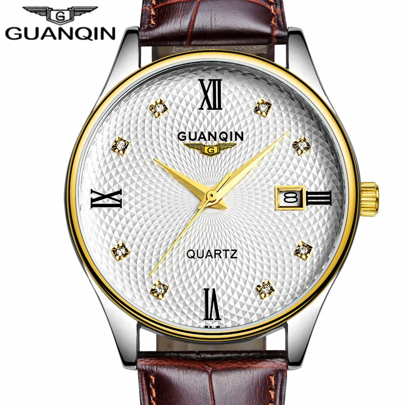 

saat erkekler GUANQIN Watch Men Brand Watch Quartz Leather Strap Waterproof Men Watches Fashion Casual Wristwatches Best Gifts