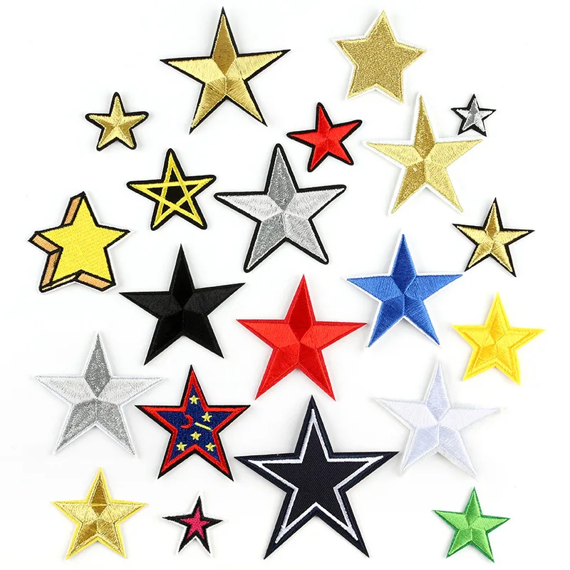 

1pc Fashion Handmade Embroidered Five-pointed Star Iron On Patches Red Yellow Blue Black Stickers For Backpack Kids Clothing