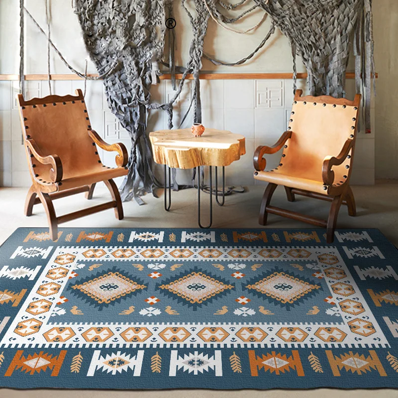 

European Blue Mediterranean Geometry National Style Large Capet For Living Room Bedroom Rug Small Size Doormat alfombras tappeto
