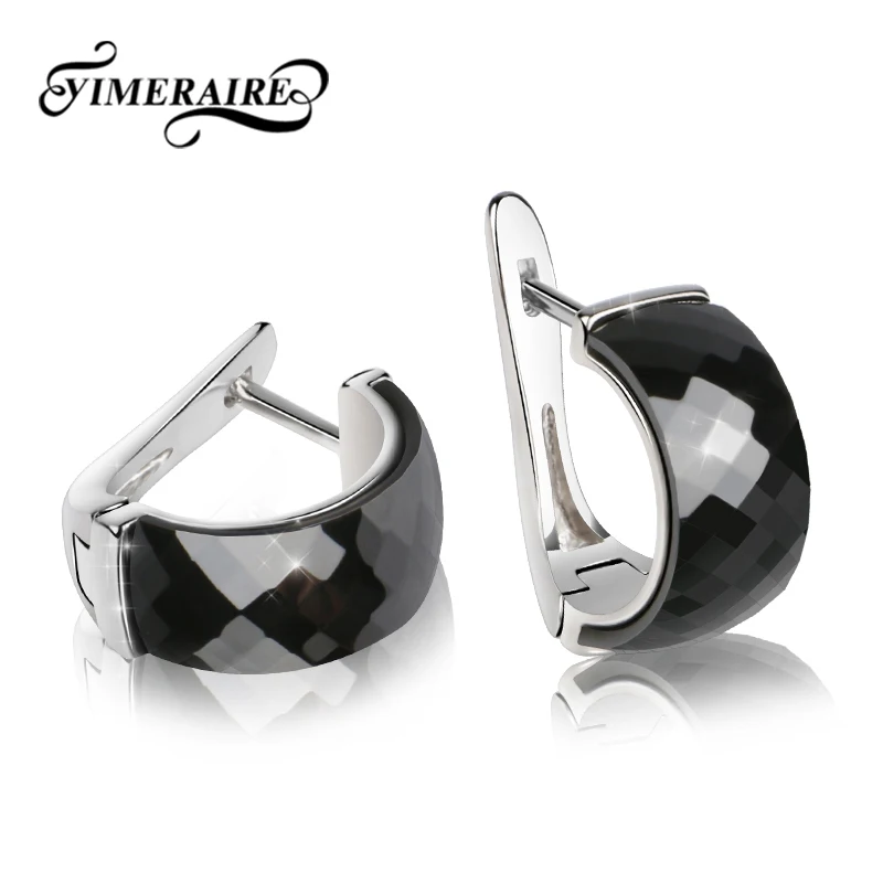 

New Arrival Big Ceramic Stud Earrings Cut Surface Classic Black White Color Silver Metal Wedding Fashion Jewelry Gifts For Women