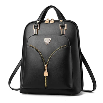 

Women PU Simple Style Zipper Design Backpacks Female Luxury Lock Shoulder Bag Daypack For Young Girl Schoolbag