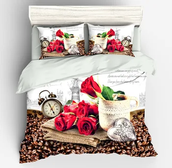 

Flower print 3D bedding set 100%Polyester Bed sheet+Pillow cases+Duvet/Blanket cover