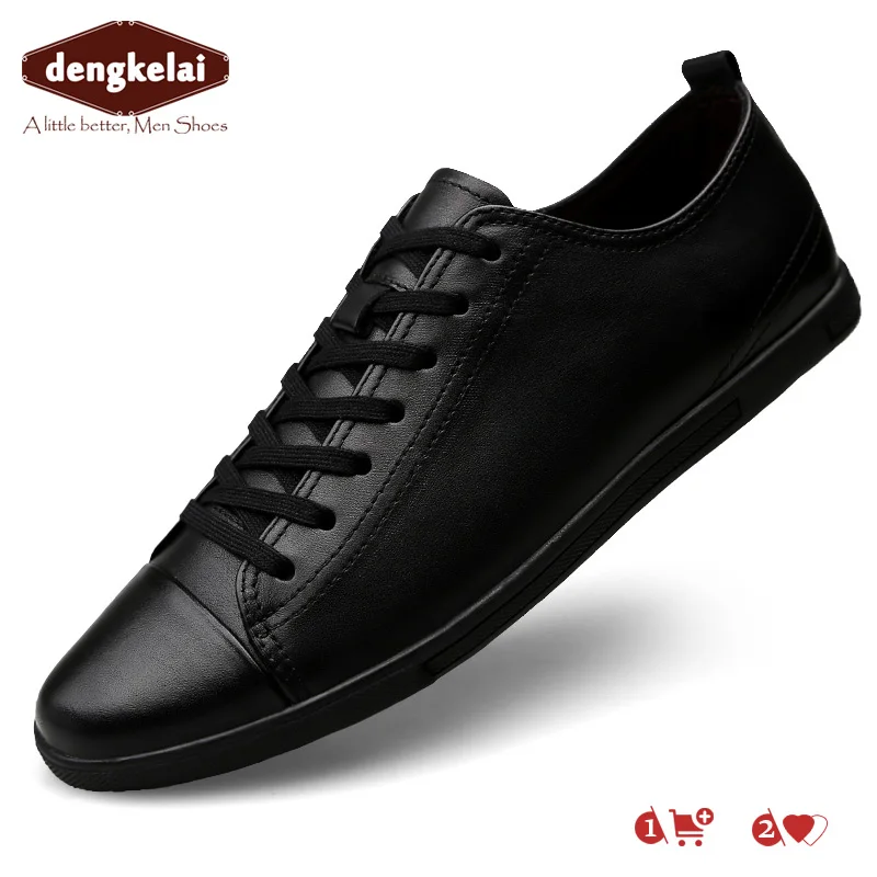

DENGKELAI 2019 New Style White Male Shoes Spring Sneakers Leather Casual Shoes Fashion Sneakers