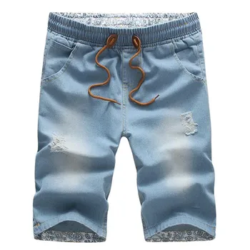 

2019 Summer Men's clothes brand printed cotton dnim shorts / men casual jean Elastic waist cowboy