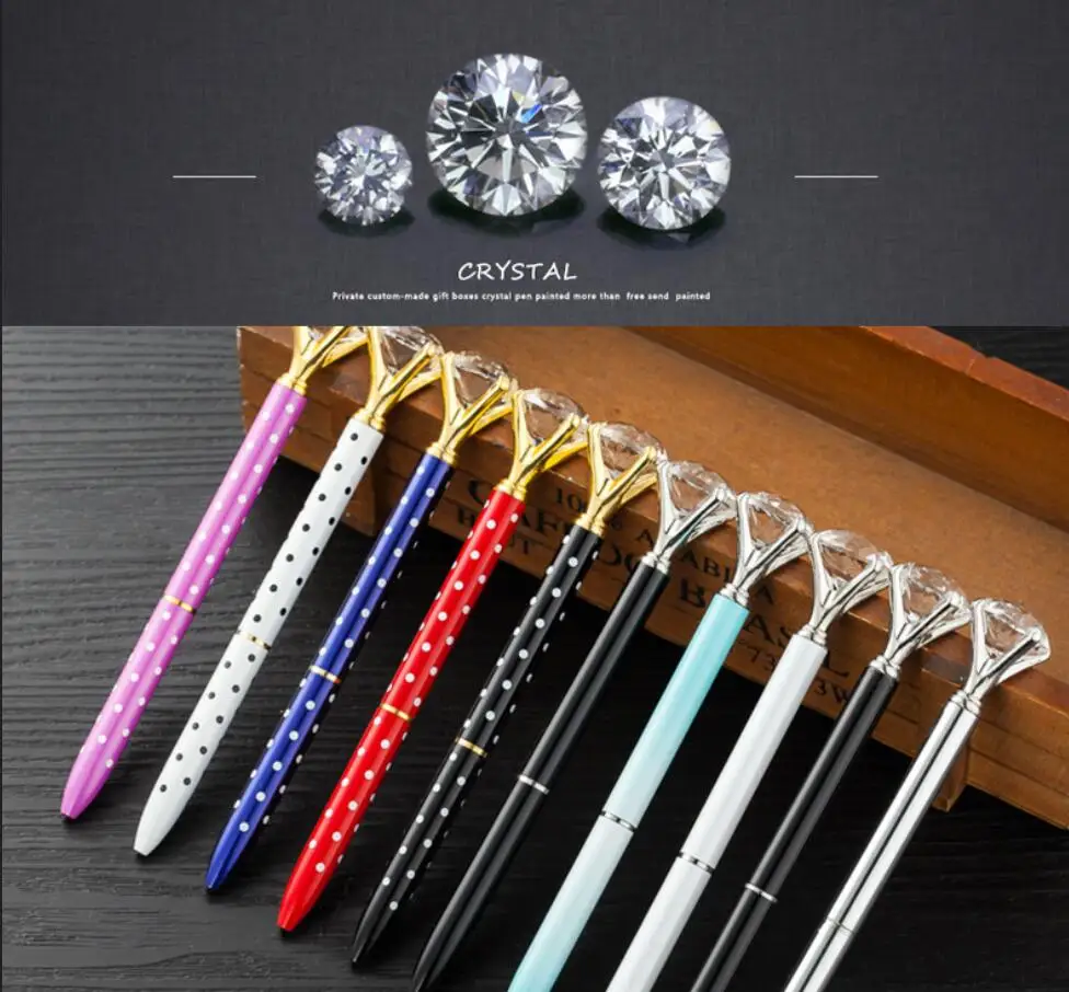 

Colorful diamond pen big Crystal Pen Diamond Ballpoint Pen Stationery Ballpen Oily Rotate twisty Black / blue Refill Office gift