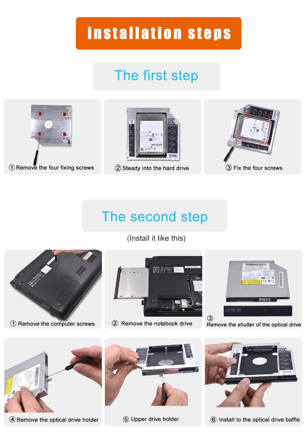 TISHRIC 9,5 мм SATA 3,0 Caddy для 2nd 2,5 HDD SSD жесткий диск с двойным светодиодным корпусом чехол Универсальный DVD-ROM адаптер Optibay