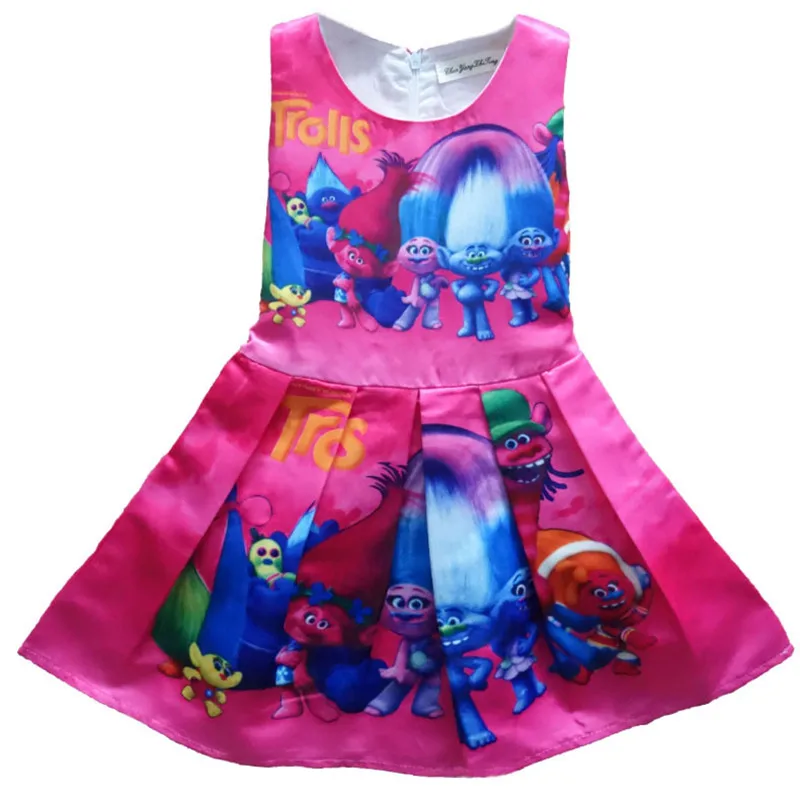 

Baby Girls Dress Kids Cartoon Troll Cotton Dress Costume Children Sleeveless Cartoon Dress Clothing D0508