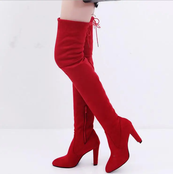 Por Effgt V287 Zapatos La Mujer Nueva Invierno Rodilla De gris Edición Encima Botas rojo Negro Tacón Cómodas Alto Largos 2019 wxWtnxAB
