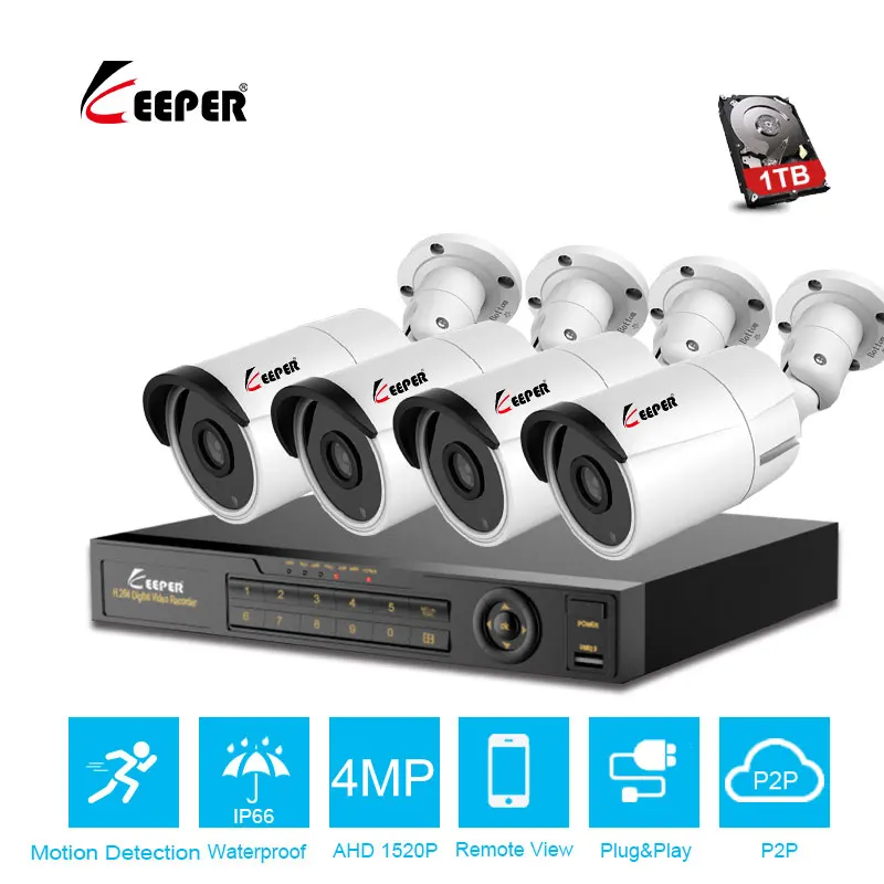

Keeper 4CH 5MP DVR CCTV System kit 4PCS Waterproof Outdoor outdoor Camera AHD 5MP Security Camera System 4CH Surveillance Kit