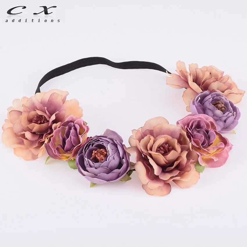 

CXADDITIONS Peony Camell Headband Floral Flower Crown Boho Headwrap Bridesmaid Elastic Kids Girl Wedding Photography Hairband