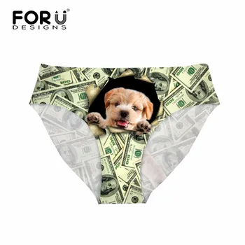

FORUDESIGNS 2017 New Summer Women Sexy Panties 3D Banknotes Dog Print Underwear for Female Briefs Women Seamless Panties S-XL