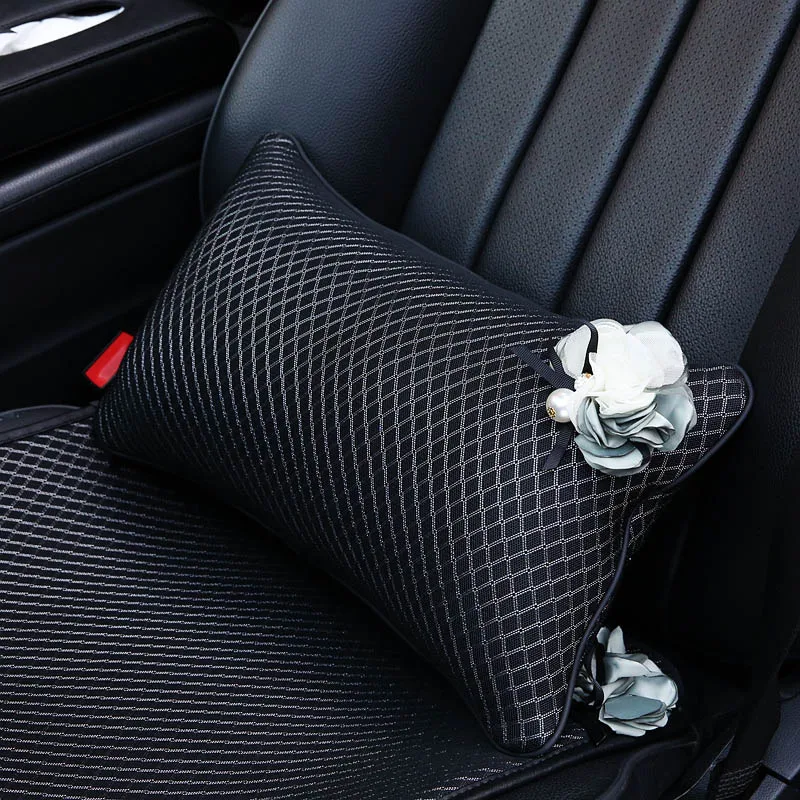 Iris-Flower-Car-Headrest-Pillow-Ice-Silk-Diamond-Check-Neck-Waist-Supports-For-Women-Girls-Auto-3