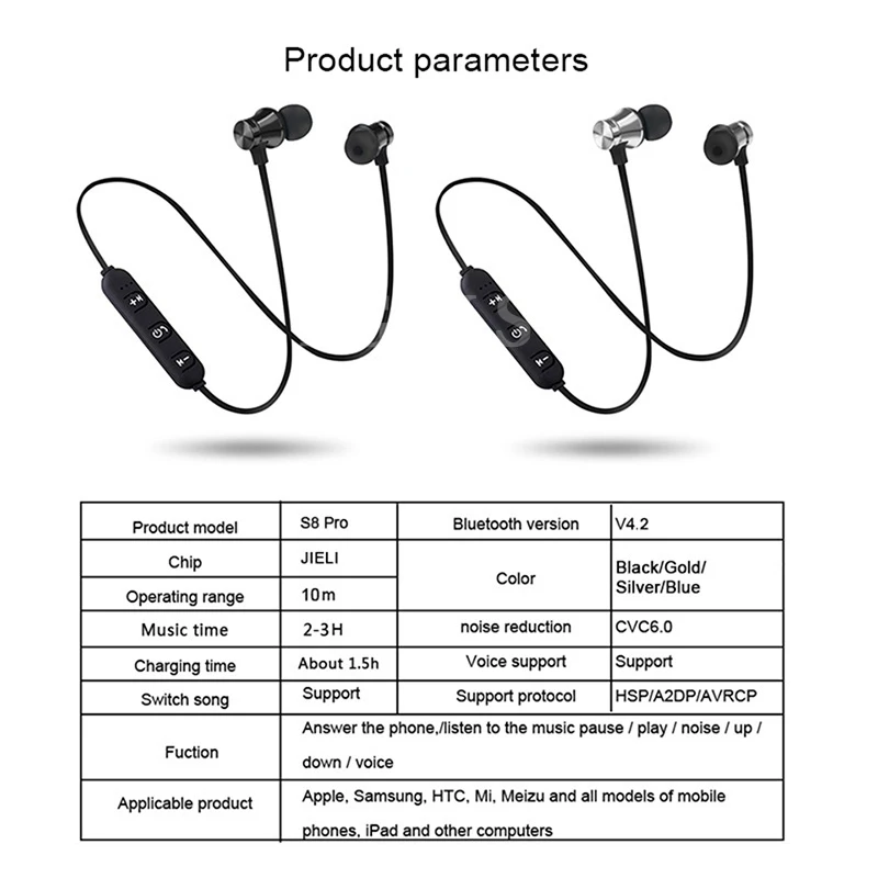 Bluetooth наушники беспроводные наушники для бега Металлические Магнитные беспроводные Bluetooth наушники спортивные наушники для телефона Android IOS