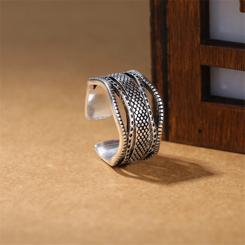 

2019 new arrival 925 sterling sliver vintage wave rings for women big wide adjustable evil eye punk open finger rings KJZ0145