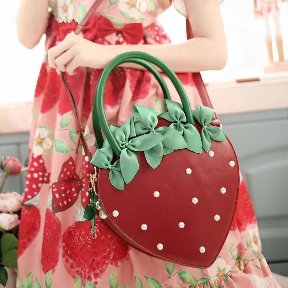 Lolita Kawaii Aardbei Bow Satchel Schouder handtas Tas Vrouwen Meisjes Roze Student School Leuke Japan Lolita Kawaii Aardbei Bow Satchel Schouder handtas Tas Vrouwen Meisjes Roze Student School Leuke Japan