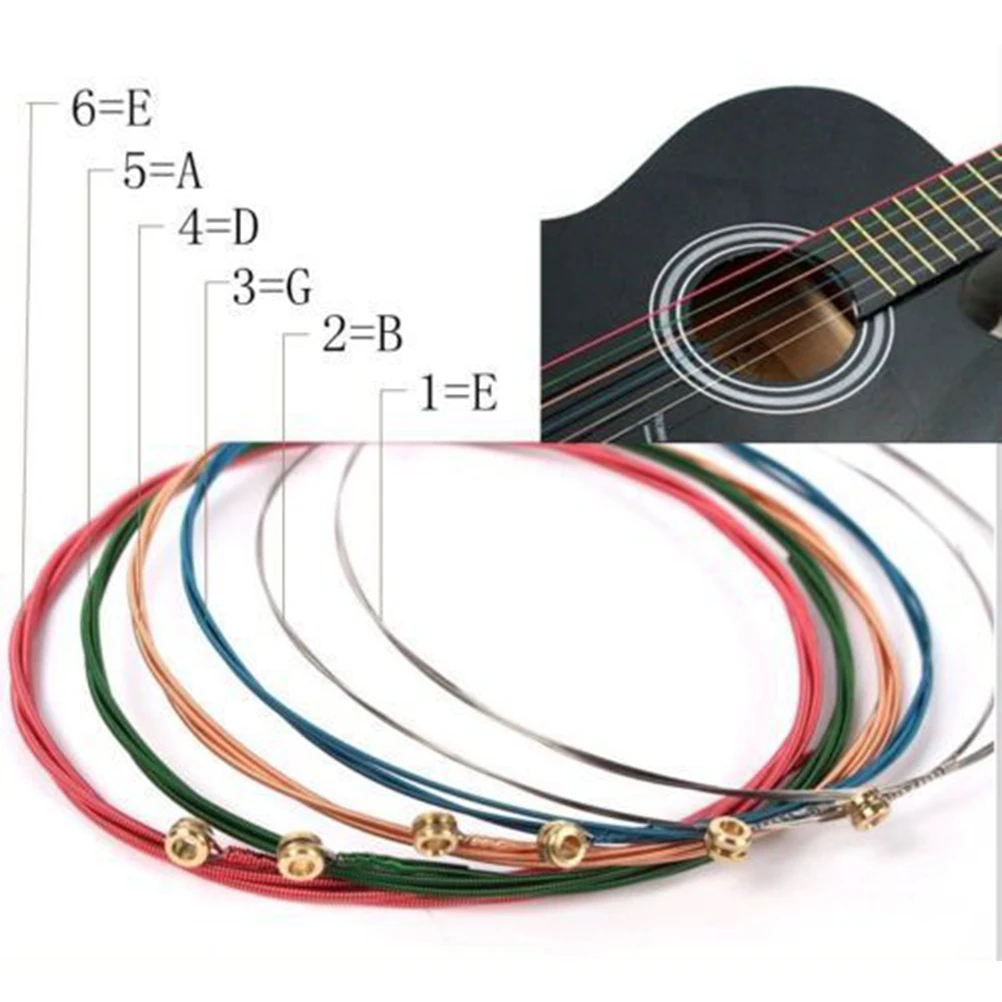 Easy-Using 1 Set 6pcs Rainbow Colorful Color Steel Strings for Acoustic Guitar 