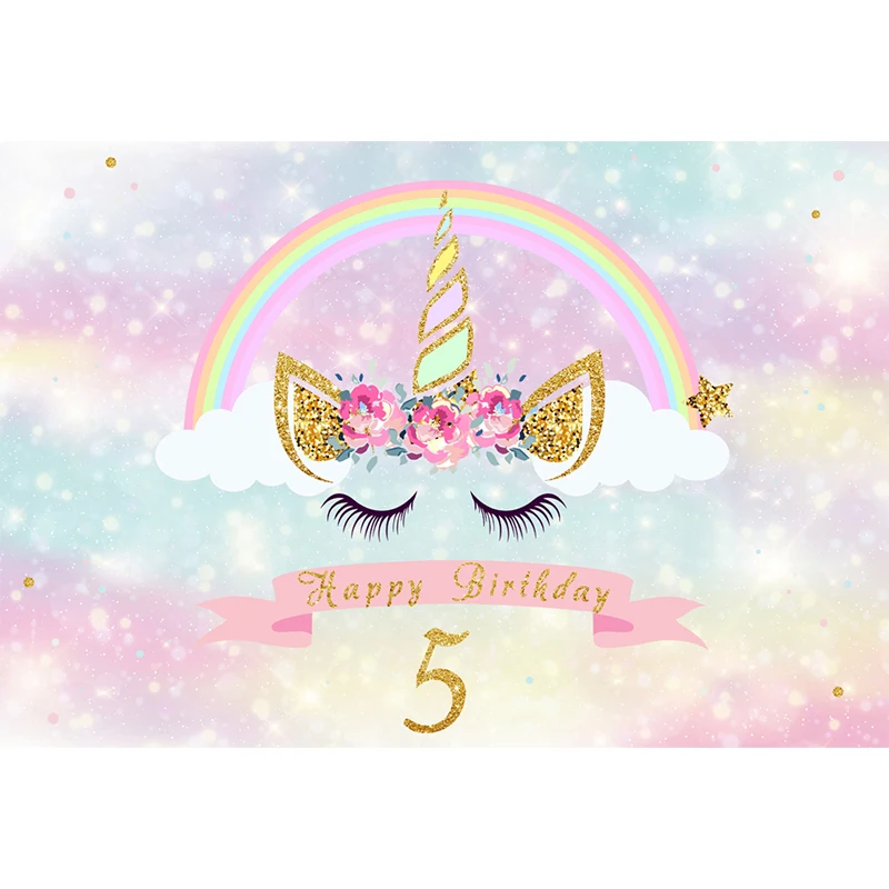 HUAYI Personalised birthday backdrop for girls party unicorn background rainbow babyshower glitter dreamy colorful Polka W-660