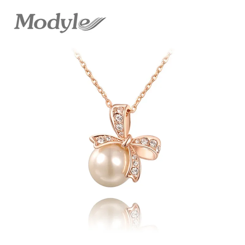 

Modyle Brand Jewelry Big simulated pearl Pendant Necklace Bowknot Necklace Gold-Color Chain Royal Necklace Women Fashion