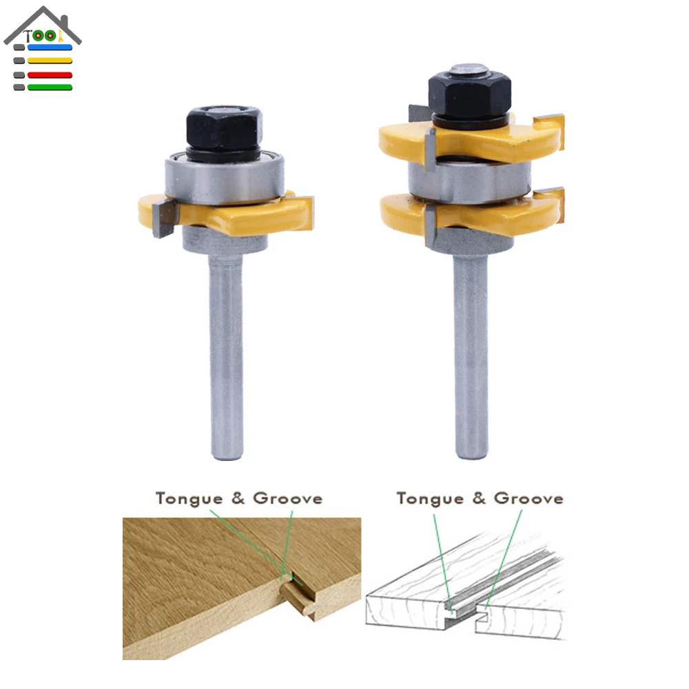 2pc Tongue and Groove Router Bit Set Door Flooring 3 Teeth Adjustable 1