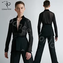 Танцевальный костюм, детская рубашка для латинских танцев, профессиональный повседневный топ с длинными рукавами для мальчиков, высокое качество