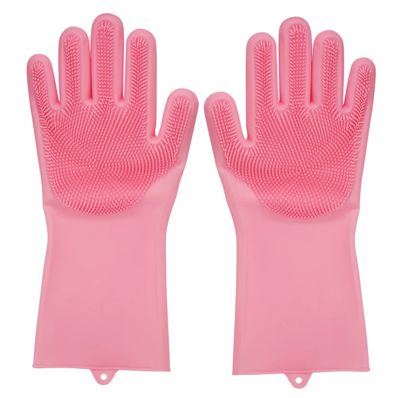 Magic Silicone Dish Washing Gloves Food Grade Household Cleaning Gloves Brush Silicone Scrubber Kitchen Accessories Clean Tools - Цвет: Pink