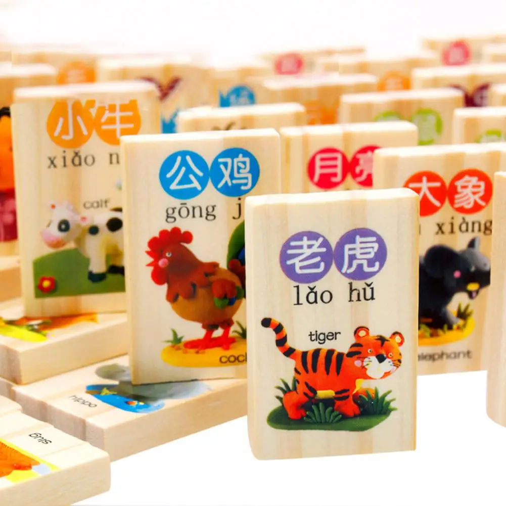 100 шт./кор. забавные домино игровой деревянные блоки для детей раннего образования познавательные игрушки - Цвет: Cognitive domino