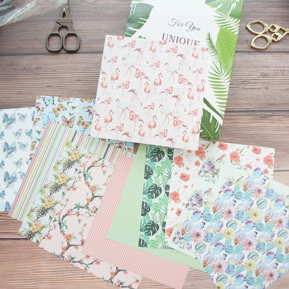 

24 sheets DIY 12 style 15.2*15.2cm Tropical Flamingo theme craft paper as scrapbooking creative paper DIY handmade gift use