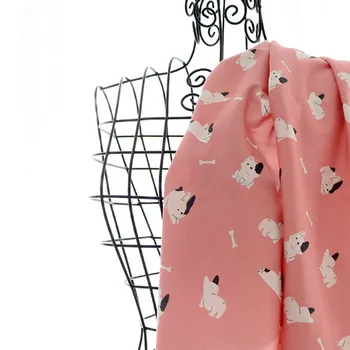 

half yard import plain cotton fabric pink bottom with cartoon dog print , handmade DIY patchwork garment children cloth A734