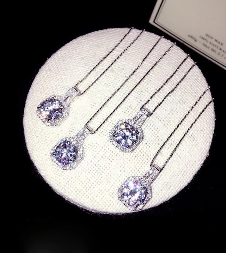 Роскошные модные 925 стерлингового серебра Кристалл квадратные ожерелья с подвесками для женщин длинноцепочечный котел ожерелье воротник