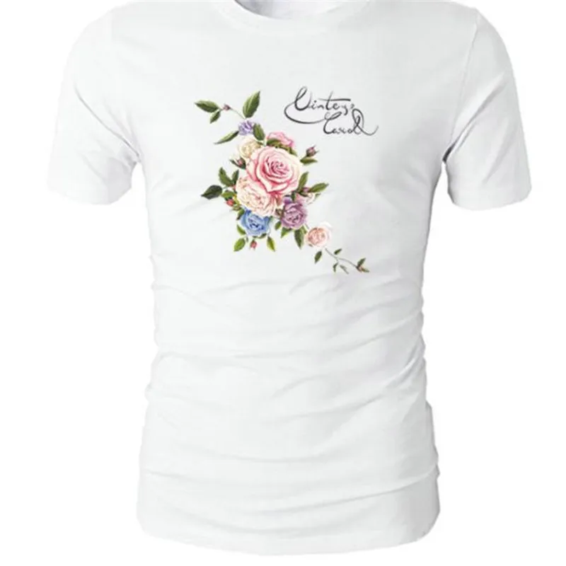 Модная одежда из ПВХ с нашивками 22 см, футболка с цветочным принтом и буквами, термопереводная печать, одежда для девочек с железными нашивками, милые наклейки