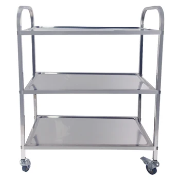 

Large 3 Tier Trolley Cart for Catering Hotel Restaurant Stainless Steel Wheeled Storage Rack Shelf Trolley with PVC Wheels