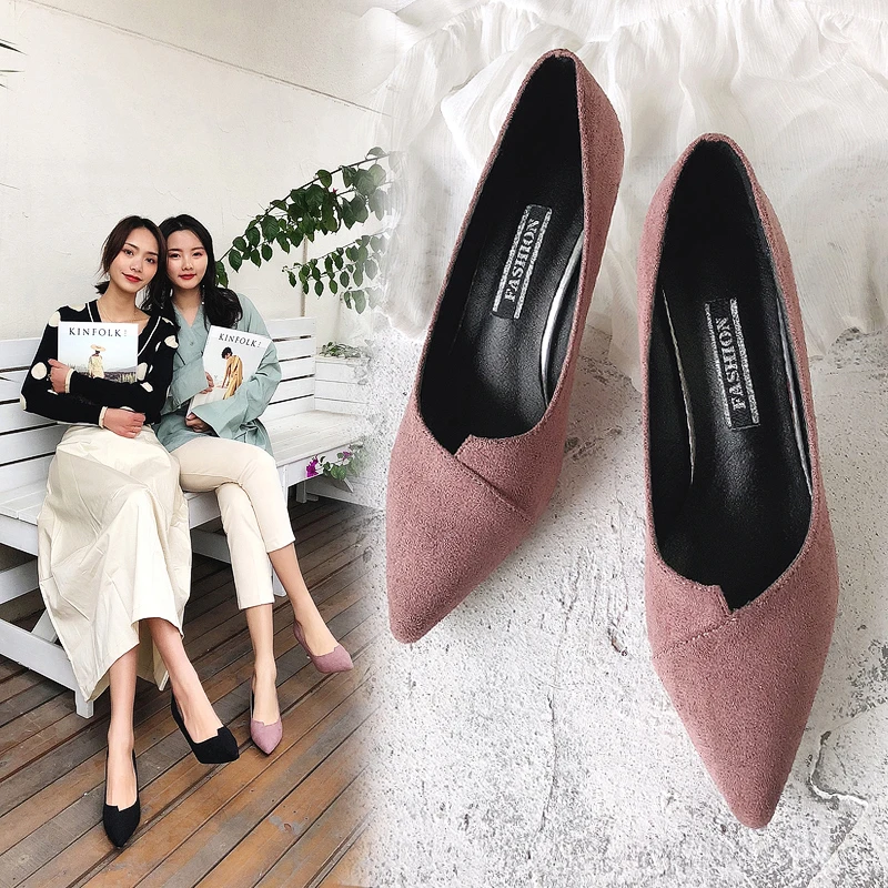 

2019 brand design concise Woman Pumps fashion Sheepskin 6.5cm high Heels shallow party dress shoes pointed toe zapatos mujer