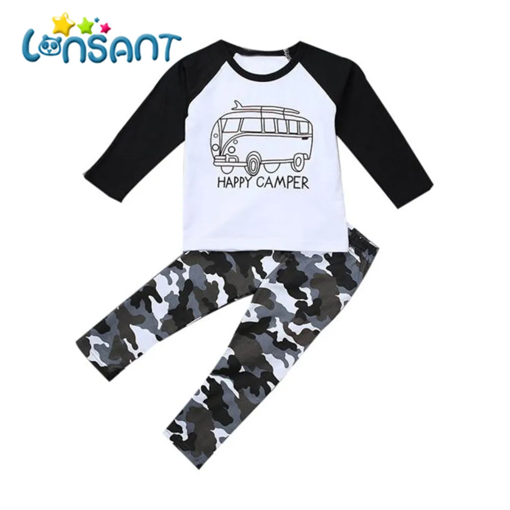 

LONSANT 1Set Infant 2018 Toddler Baby Boy Long Sleeve Print T-shirt Tops+Pants Outfit Baby Boys Warm Clothes