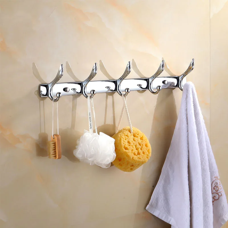 Robe Hooks Silver Bathroom Modern 304 Stainless Steel 5 Row Hook Coat
