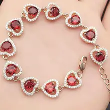 Гранатовый браслет-цепочка натуральный настоящий Гранат 925 браслеты из стерлингового серебра Любовь Сердце Стиль Ювелирные изделия 1.6ct* 11 шт драгоценные камни# XY16080119