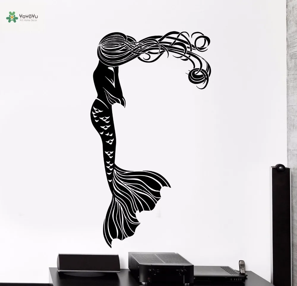 

YOYOYU Vinyl Wall Decal Long-haired Mermaid Fairy Tale Romantic Girl Kids Room Decoration Art Dream Stickers FD100