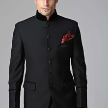 Шесть Пуговицы Groomsmen Мандарин нагрудные жениха Смокинги для женихов черные мужские Костюмы Свадебные Best человек(куртка+ Брюки для девочек+ галстук+ hankerchief) b700