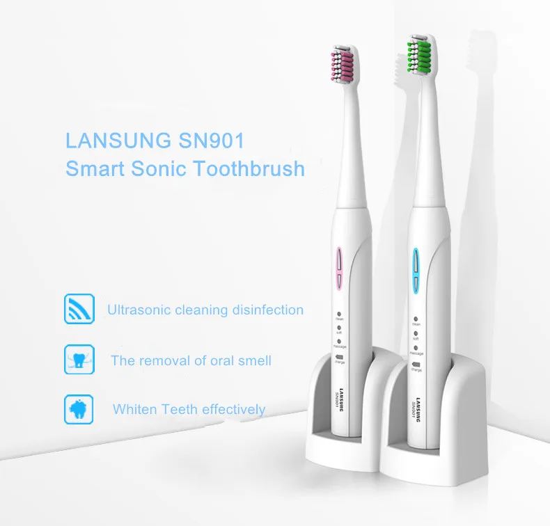 LANSUNG SN901 ультра звуковая электрическая зубная щетка, перезаряжаемые зубные щетки с 4 сменными головками, 2 минуты, щетка с таймером