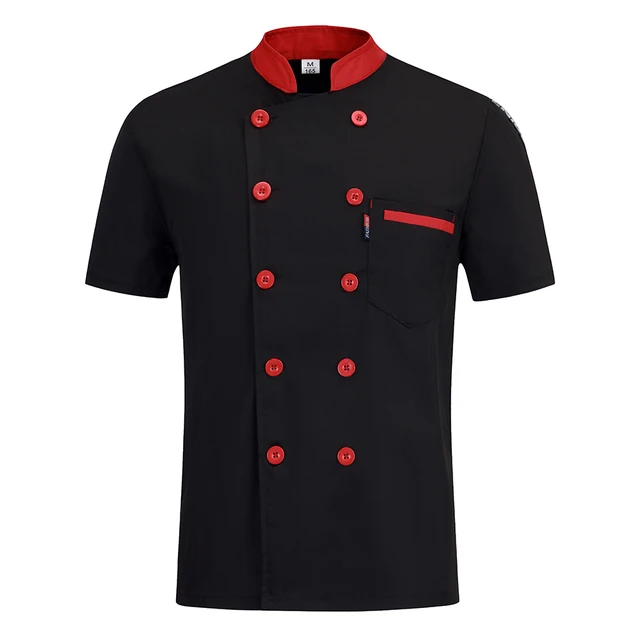 M 4XL Men Short Sleeves chef shirt Breathable Patchwork Chef Food
