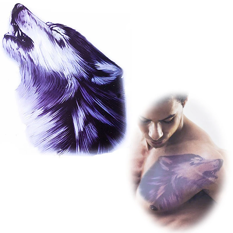 3d Large Sketch Horrible Blue Howl Wolf Head Cool Chest Body Art Temporary Tattoo Designs Waterproof Arm Tatoo Mqc14 Stickers Made Stickers Magneticsticker Album Aliexpress