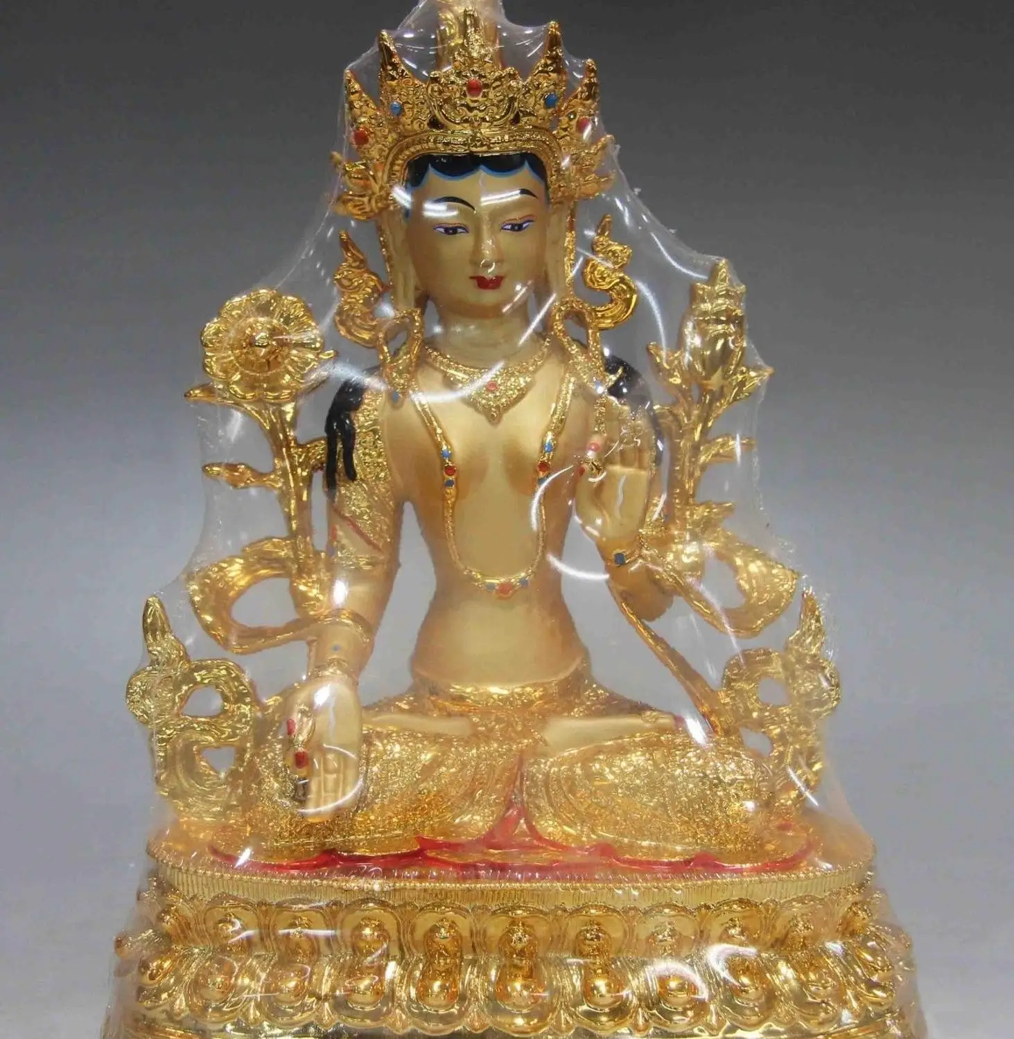 

12 China Buddhism Bronze Copper Seat White Tara Guan Yin Goddess Buddha Statue