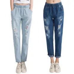 2018 летние новые женские корейские модные джинсы с карманами на молнии с дырками джинсы женские джинсы