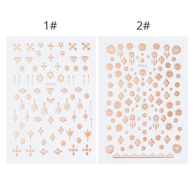 2 шт Металлические розовые Золотые 3D наклейки для ногтей s этнический клей для накладных ногтей переводная наклейка водная горка наклейки для ногтей