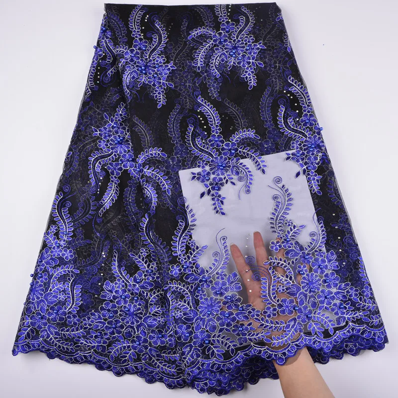 Lovely Latest African Lace Fabric High Quality Royal Blue Embroidery Bridal Wedding French Mesh FabricA1307 | Дом и сад