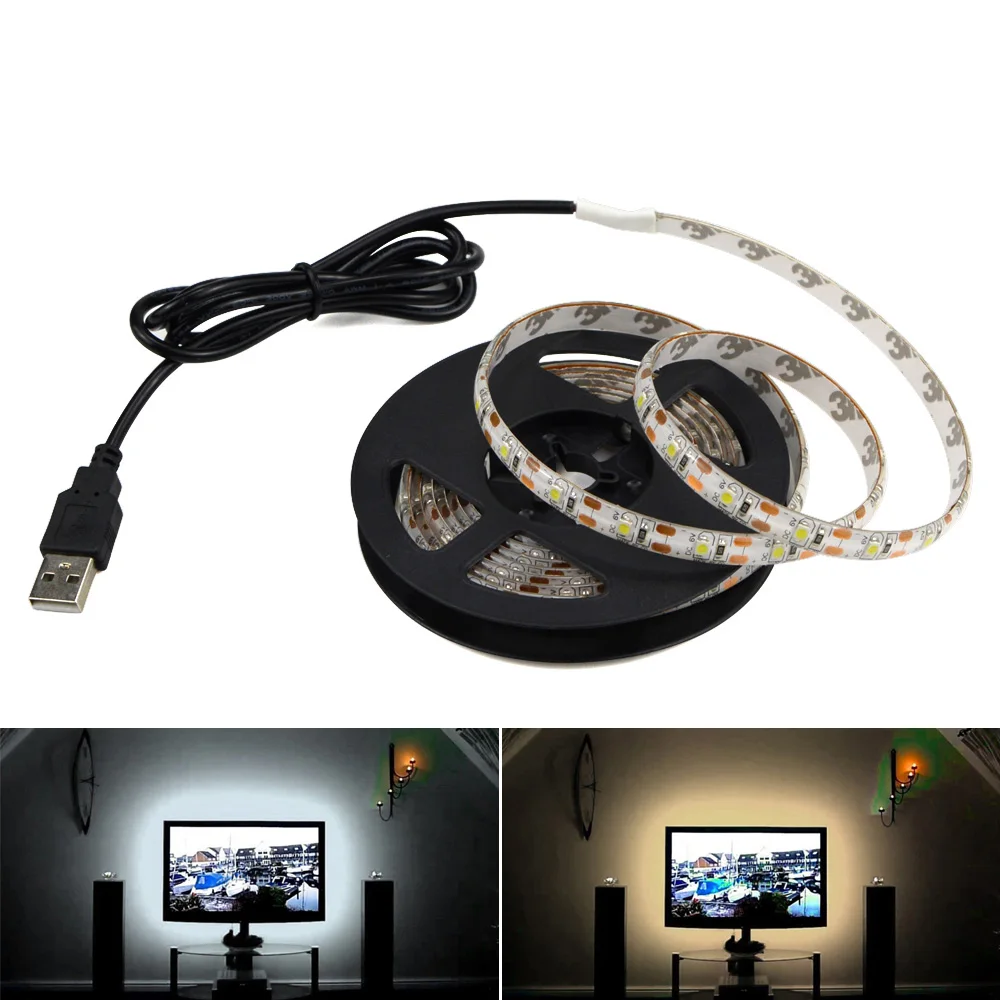 

DC5V USB LED Strip 3528 SMD 60leds/m Flexible Light 0.5M 1M 2M 3M TV Background Lighting LED Strip Adhesive Tape IP20 Waterproof